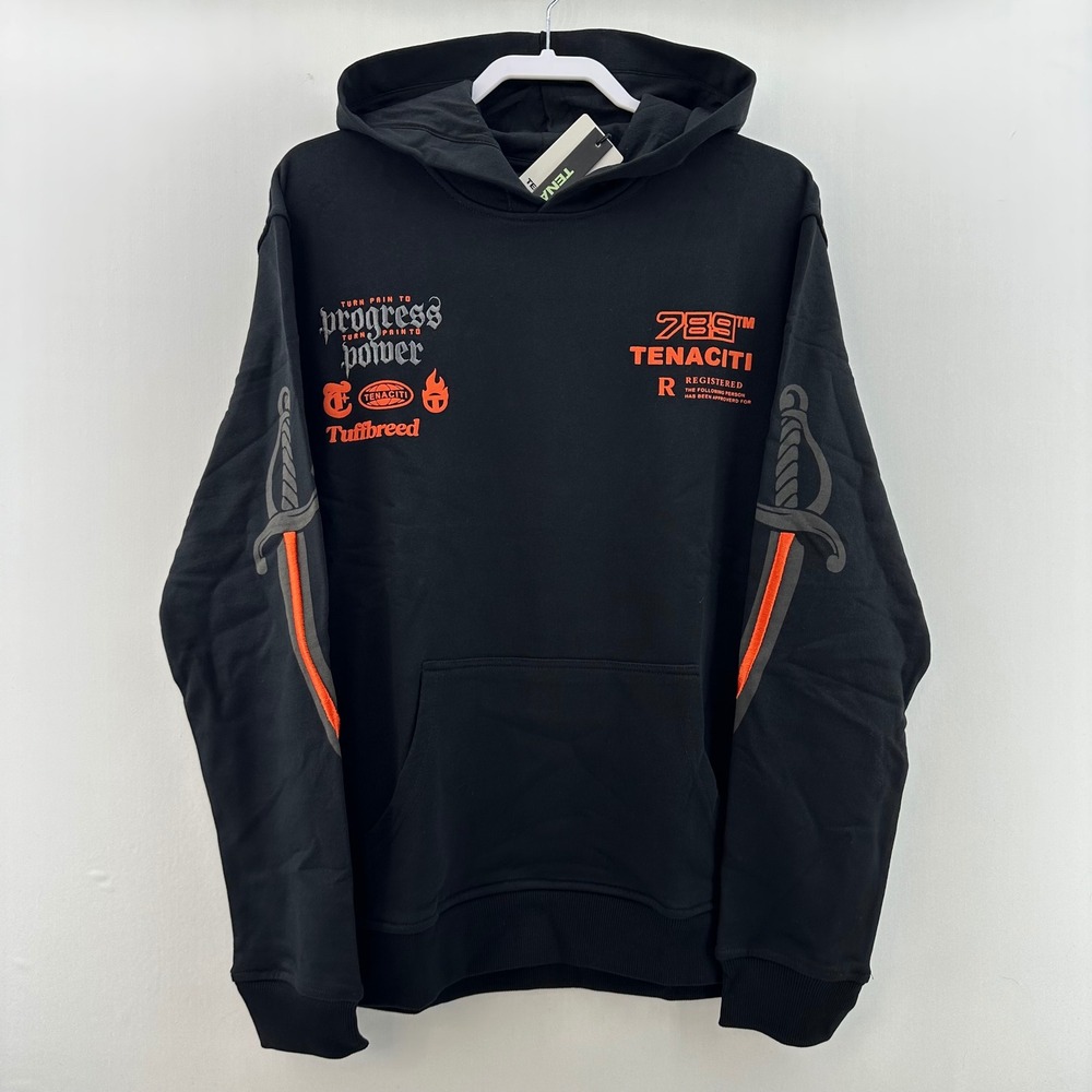 TENACITI Tuffbreed 789‎ Hoodie Black Orange Skull Graphic Mens Size M
